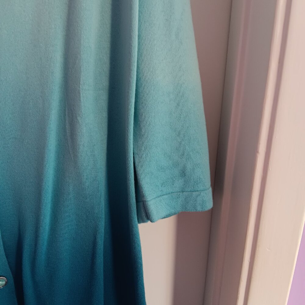 ISAAC MIZRAHI WOMEN'S MEDIUM 3/4 SLEEVE CARDIGAN TEAL OMBRE NWT - Picture 2 of 6